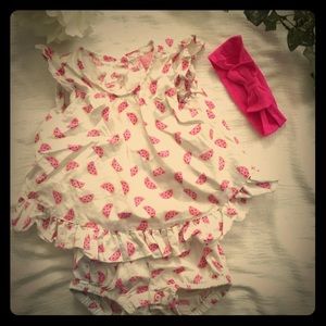 Watermelon Romper w/ pink head wrap